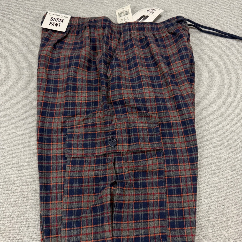 Vanilla Star Dorm Pant Blue Plaid Cargo Lounge Pants Large NWT MSRP $39 - Picture 8 of 12